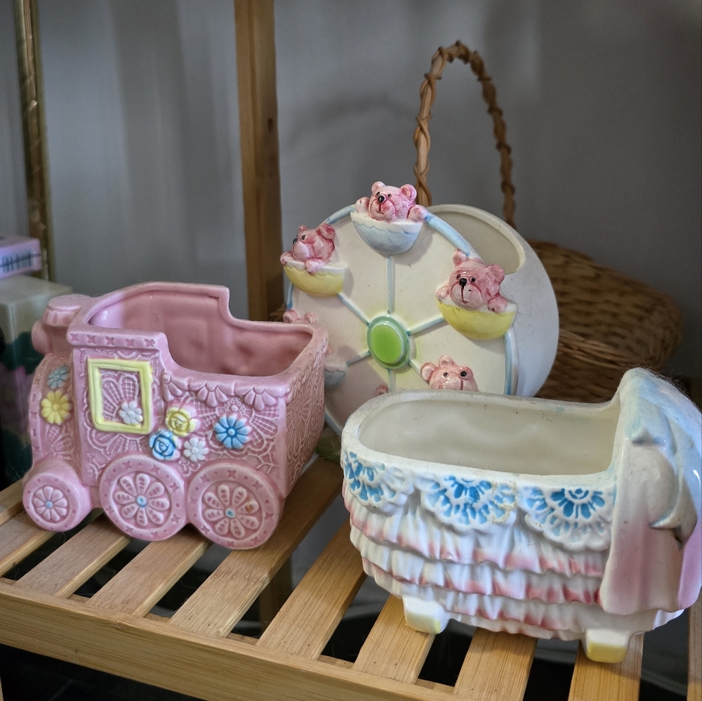 Pastel Ceramic Planter Set - Pink, White, Blue